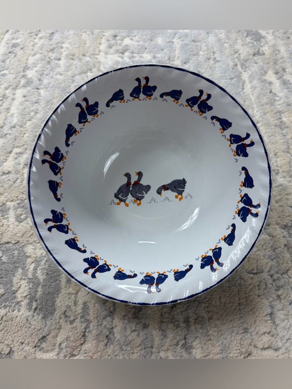 Vintage Royal China Blue Goose 9” Serving Bowl Farmhouse